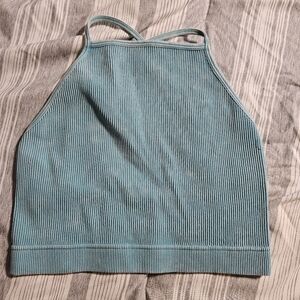 Ribbed Halter Neck Top - Blue